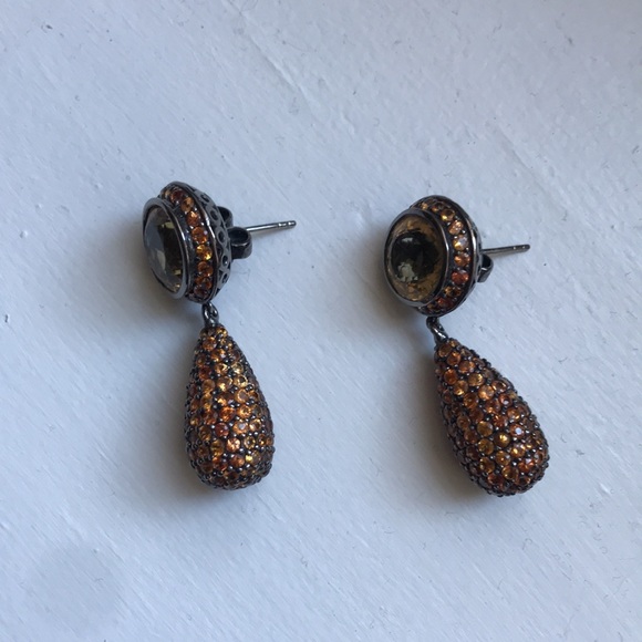 RS Citrine & Orange Sapphires& Rhodium SS Earrings - Picture 2 of 5